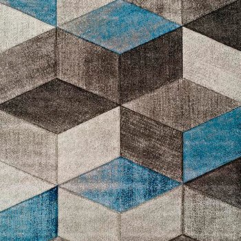 Alfombras 100% Polipropileno HEAT-SET Frisè Alfombra geométrica cubos planos azul 120x170